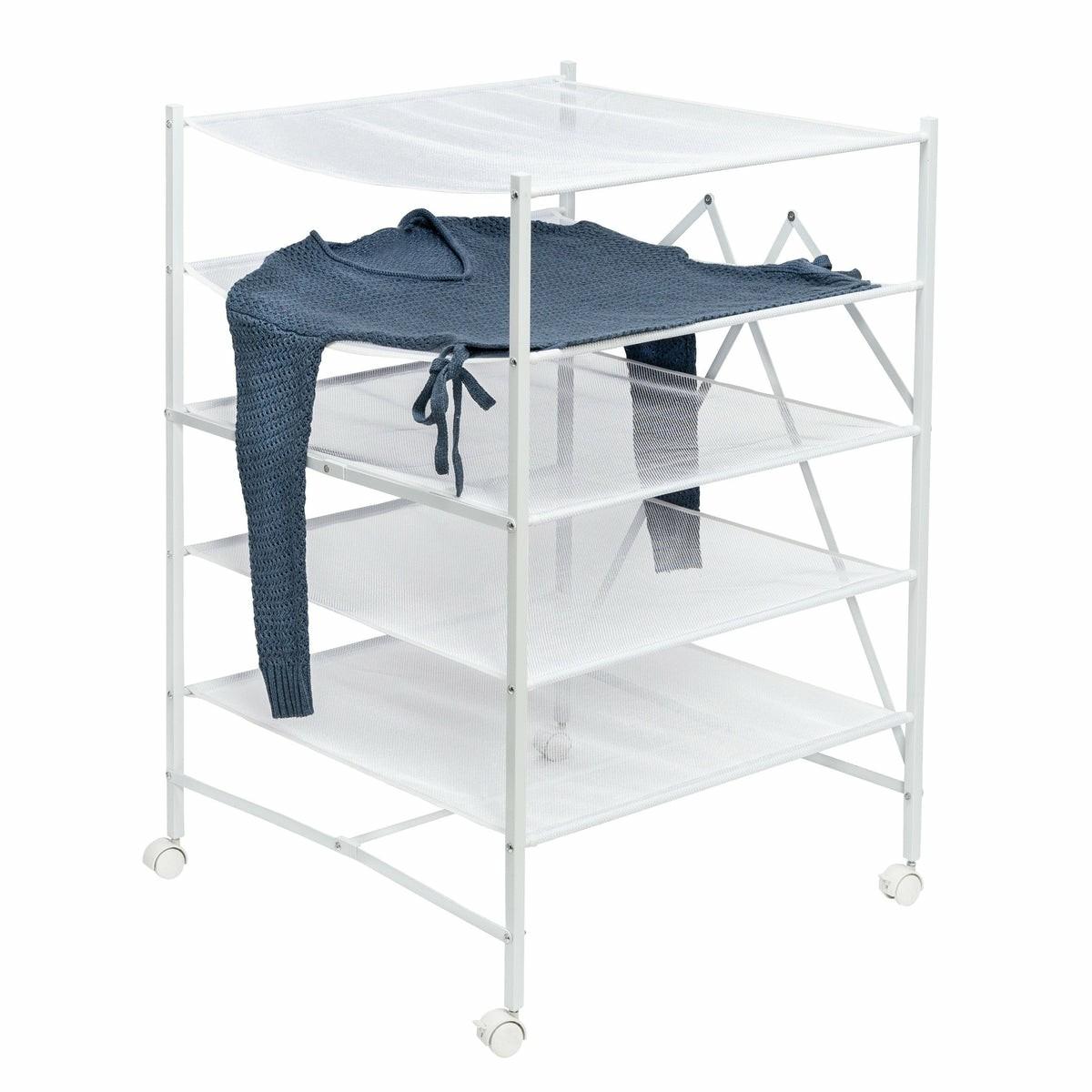 White 5-Tier Mesh Folding And Rolling Drying Rack Drying Racks