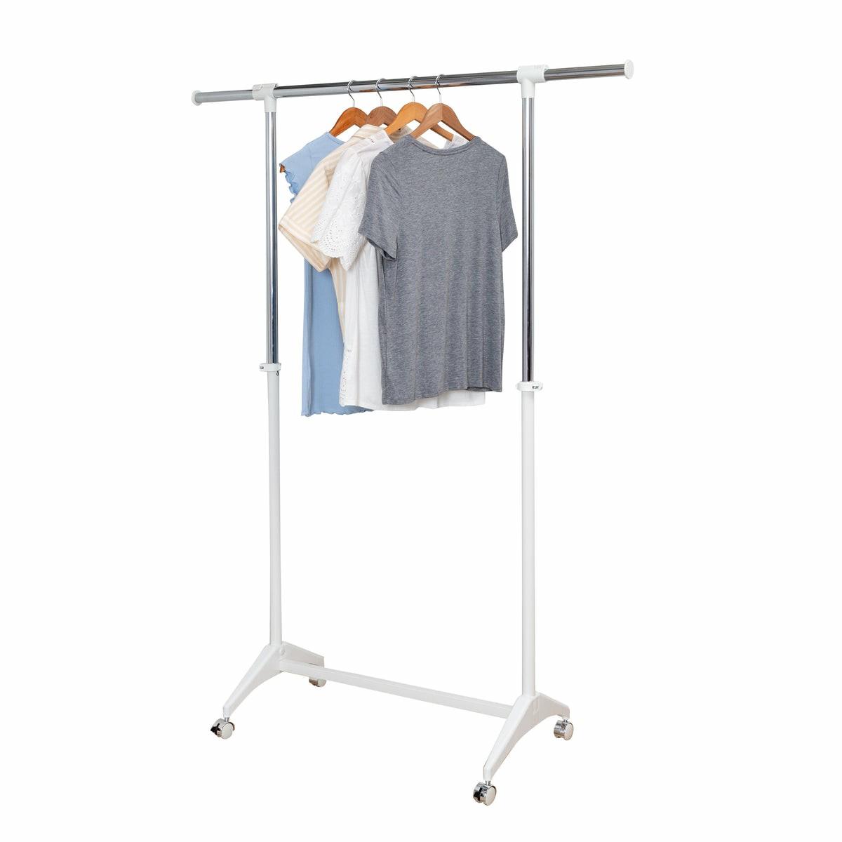 White Expandable Rolling Clothes Rack Closet