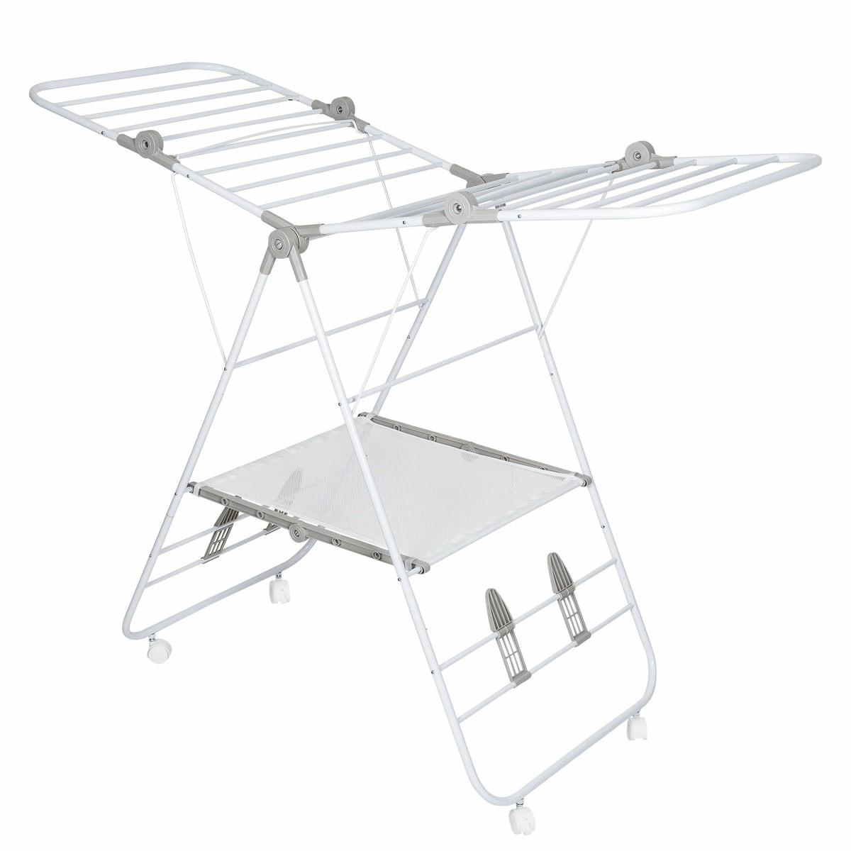 White Folding Gullwing Clothes Drying Rack With Wheels Drying Racks