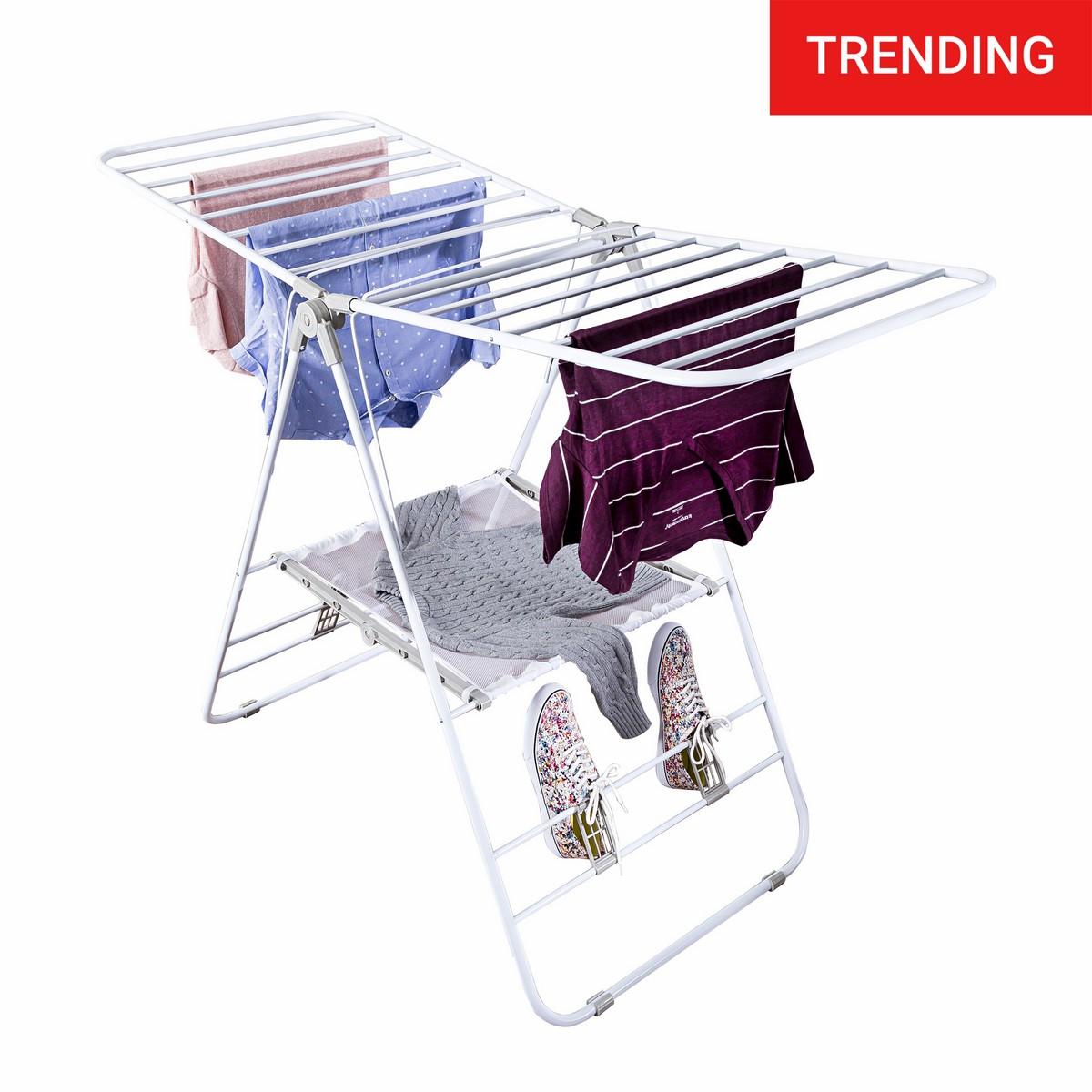 White Heavy-Duty Folding Gullwing Laundry Drying Rack Drying Racks