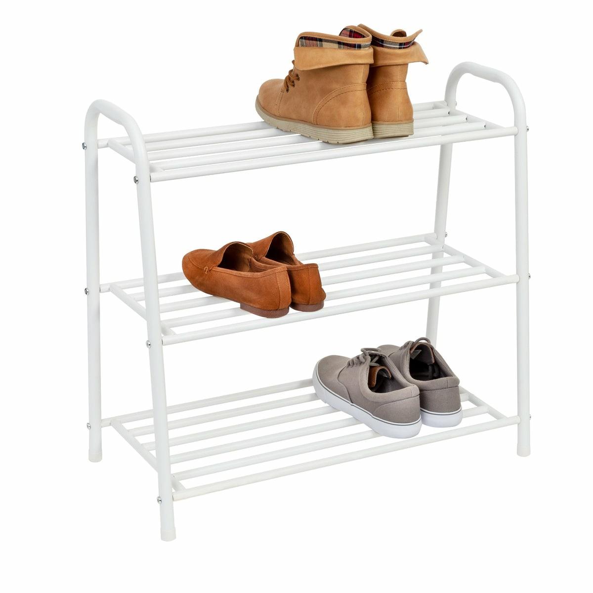 White Matte 3-Tier Metal Shoe Rack Closet