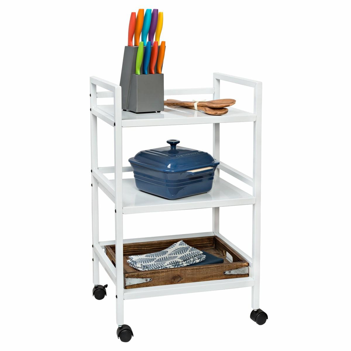 White Metal Multi-Purpose Rolling Cart Carts