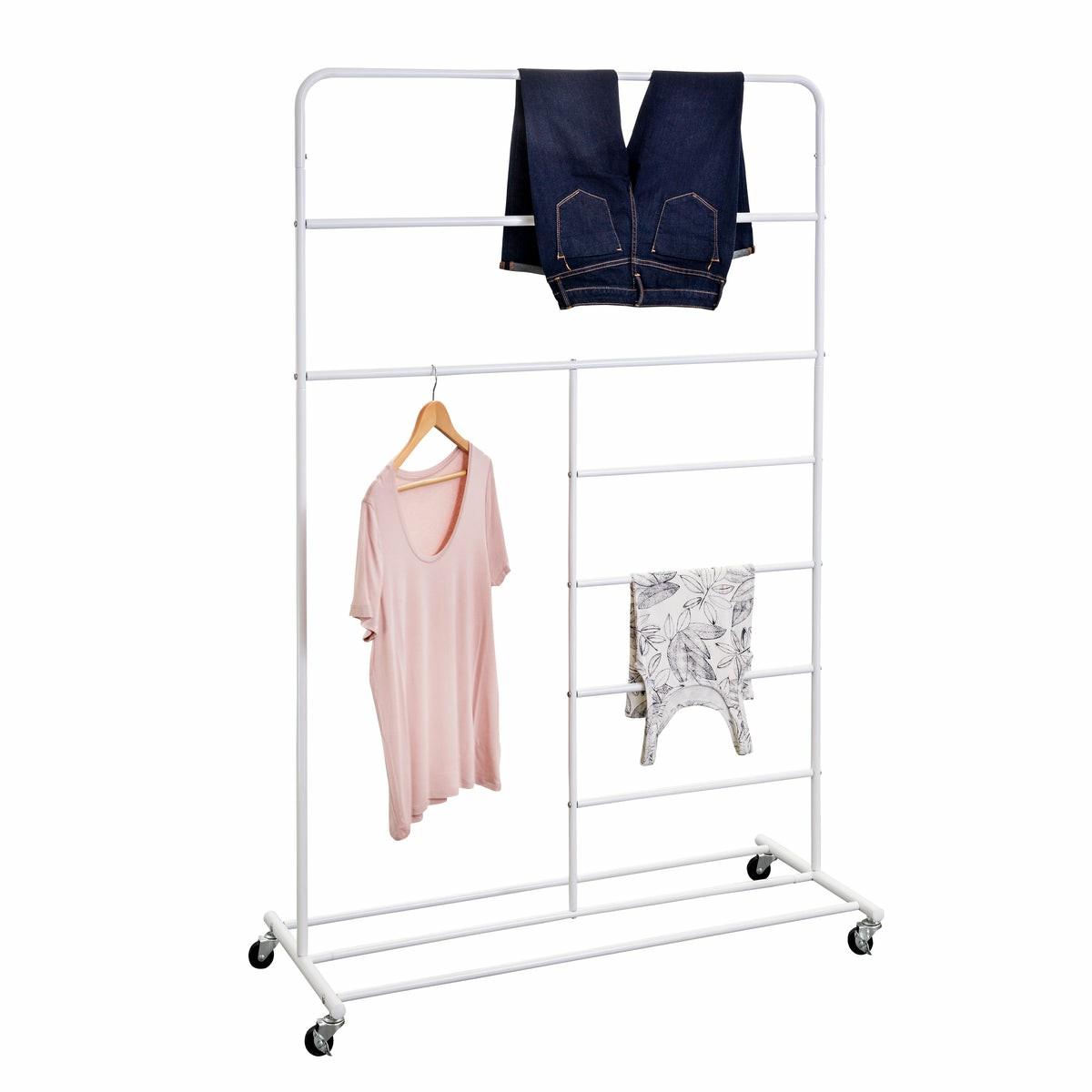 White Multi-Section Rolling T-Bar Drying Rack Drying Racks