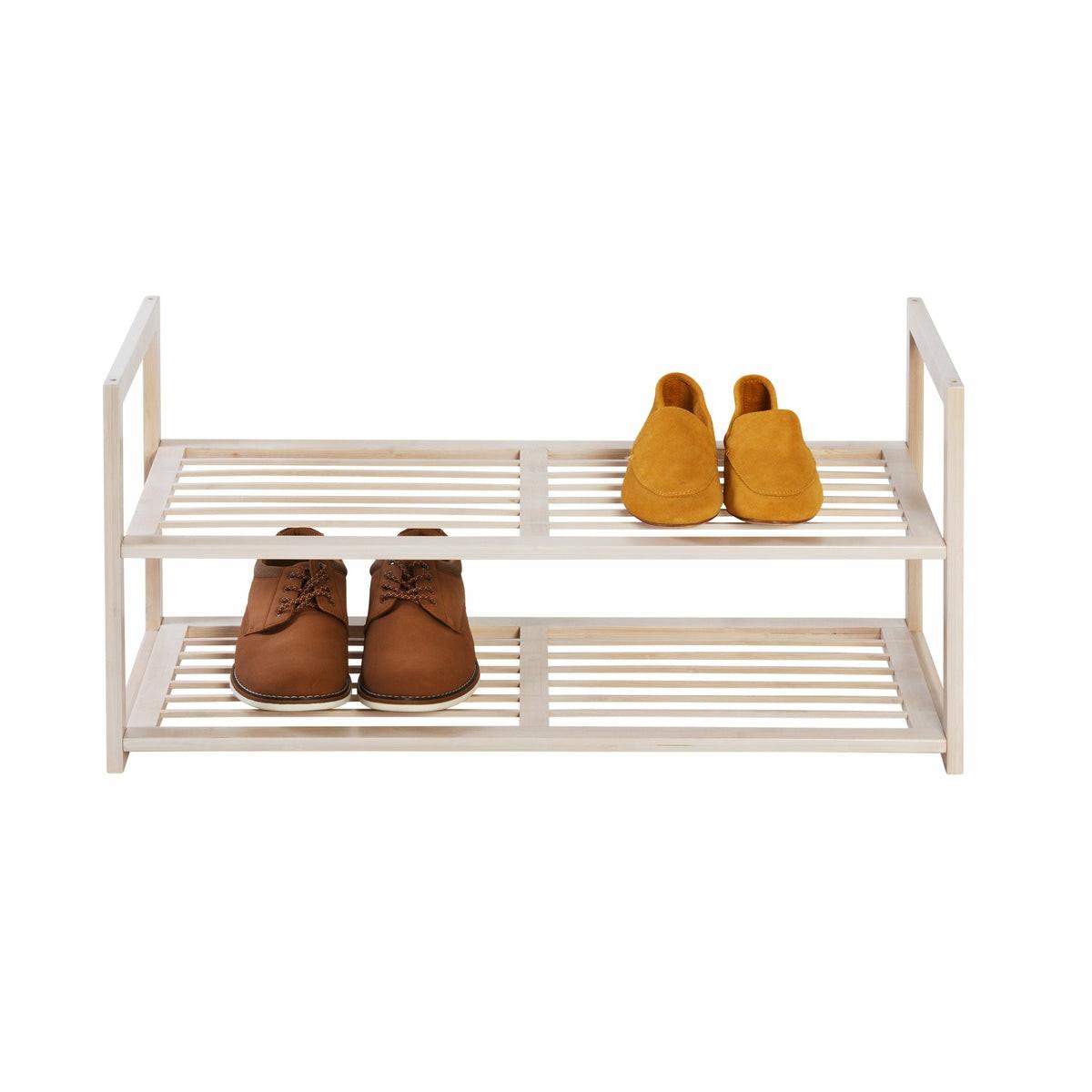 White Wash 2-Tier Stackable Bamboo Shoe Rack Closet