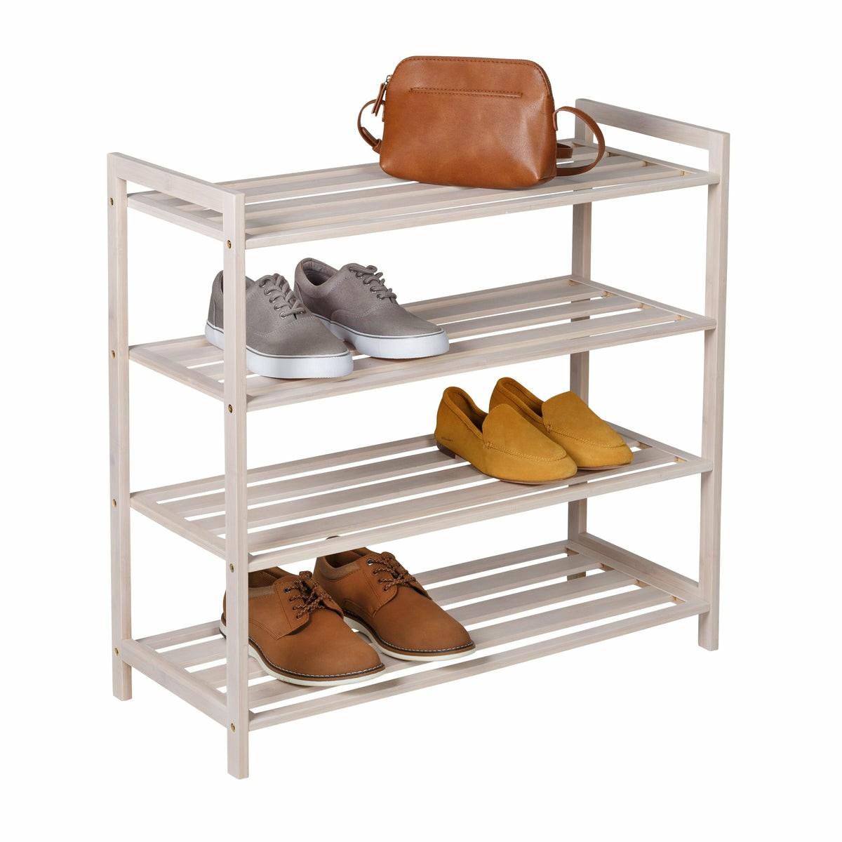 White Wash 4-Tier Bamboo Shoe Rack Closet