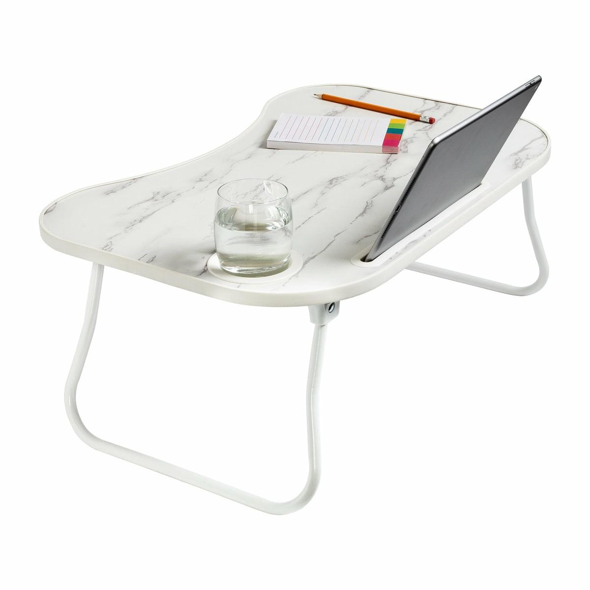 White/Faux White Marble Folding Lap Desk Desks, Laptop Desks, & Accessories