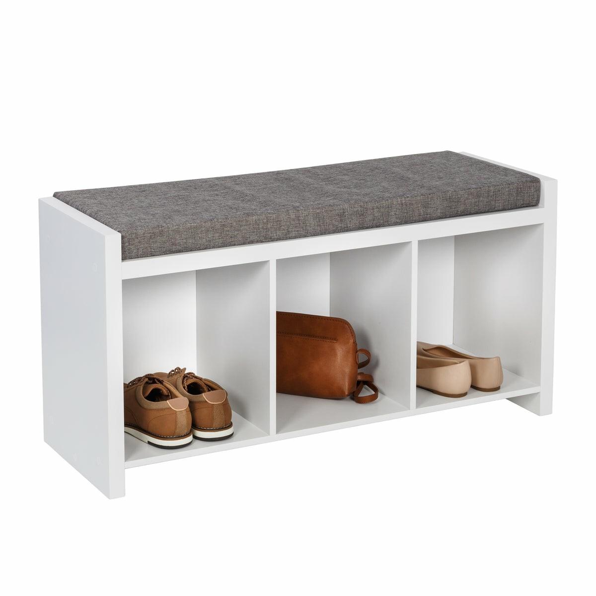 White/Gray 3-Cubby Organizer Bench With Shoe Storage Entryway Furniture