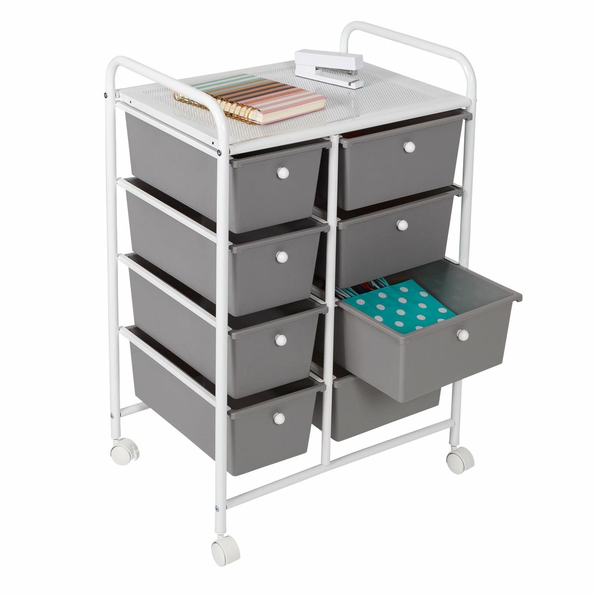 White/Gray Plastic 8-Drawer Storage Cart Storage & Cleaning