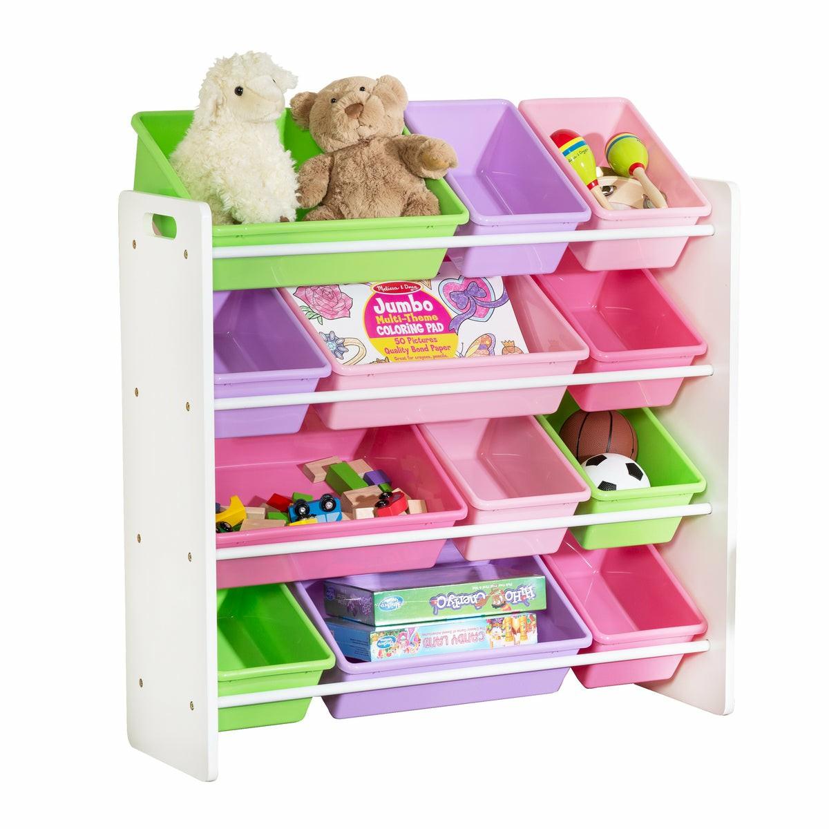 White/Multi 12-Bin Kids Toy Storage Organizer Home Décor