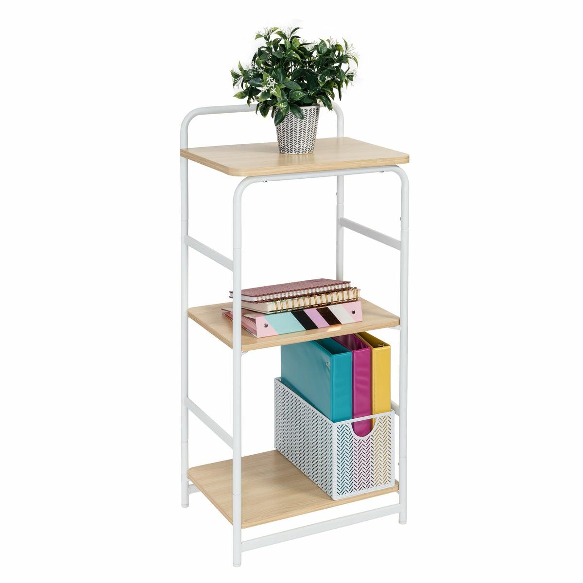 White/Natural 3-Tier Small Wood And Metal Shelf Home Décor