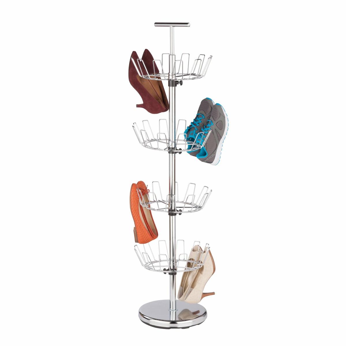 Chrome 24-Pair 4-Tier Revolving Shoe Tree Closet