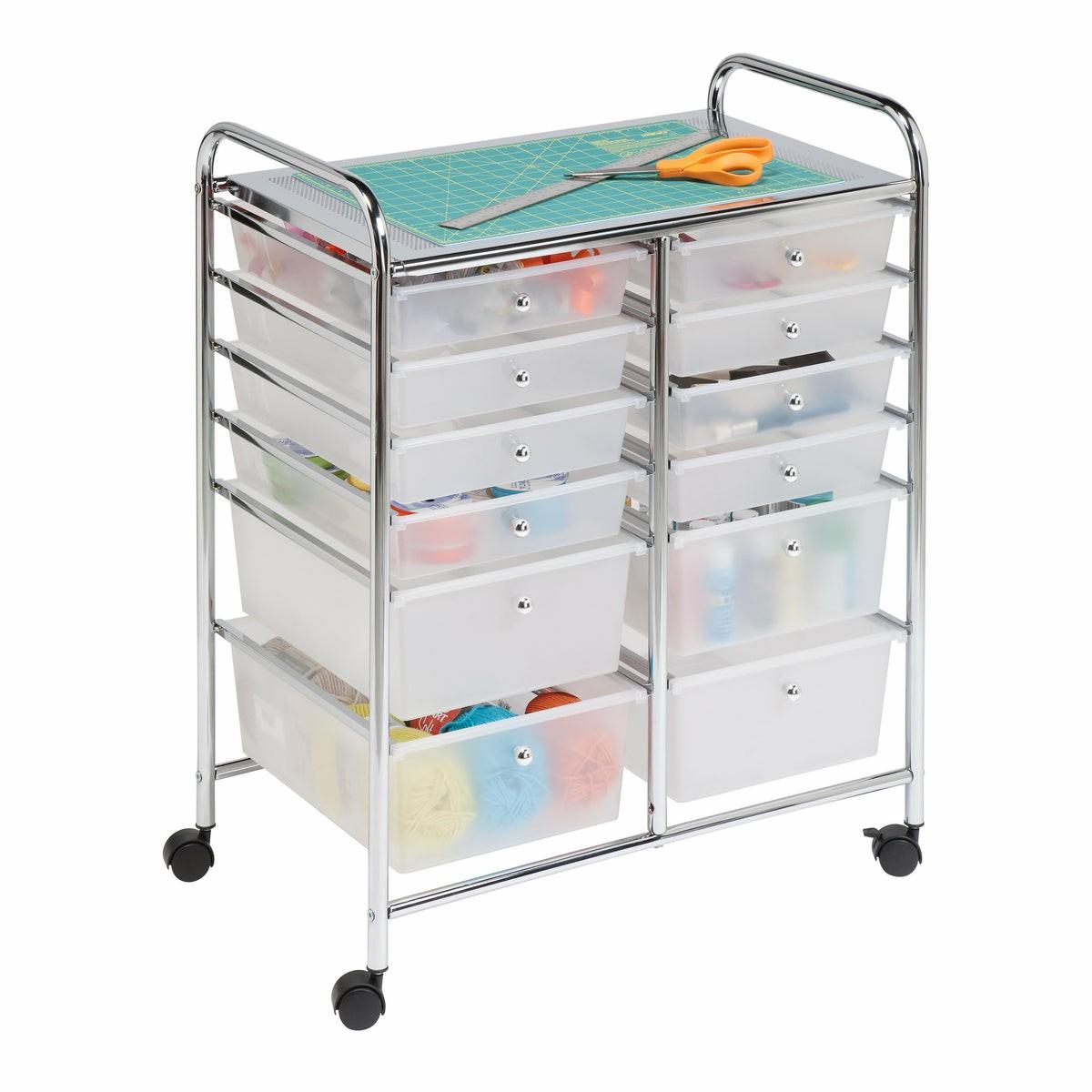 Chrome/Clear 12-Drawer Rolling Storage Craft Cart Carts