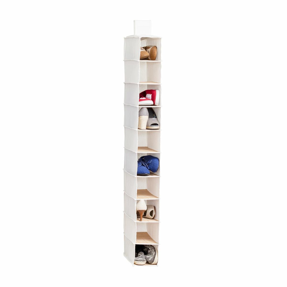 Natural/Bamboo 10-Tier Hanging Shoe Organizer Closet