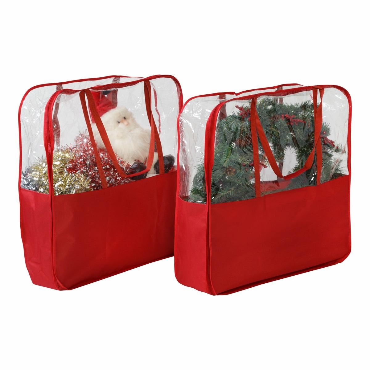 Red/Clear Holiday Storage Bags With Handles (2-Pack) Holiday Décor Storage