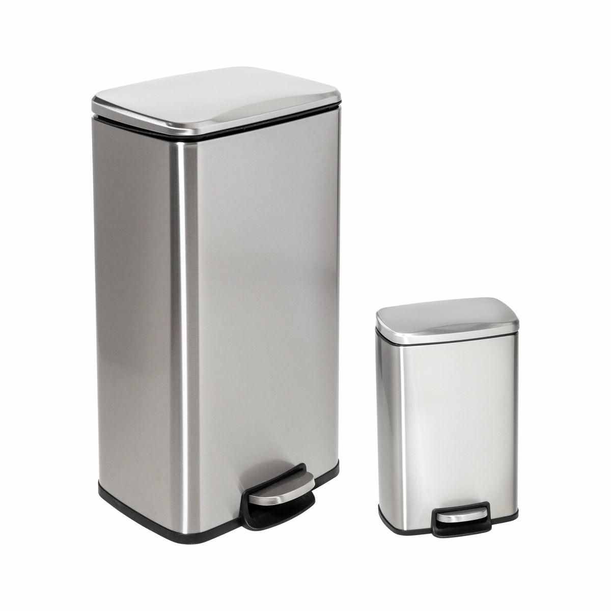 Silver 30L And 5L Stainless Steel Step Trash Cans (Set Of 2) Storage & Cleaning