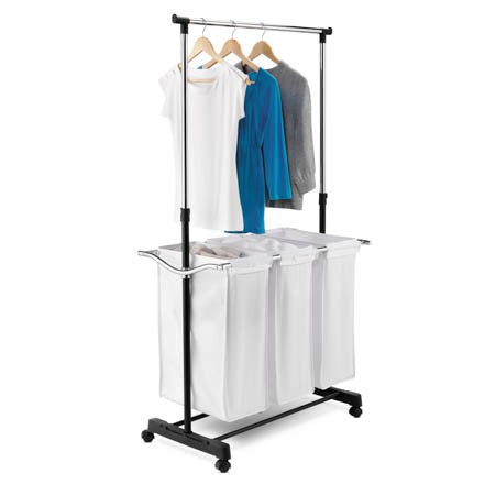 White/Black Adjustable Rolling Laundry Sorter With Rack Hampers & Sorters