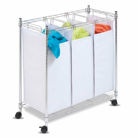 White/Chrome Triple Rolling Sorter Hampers & Sorters